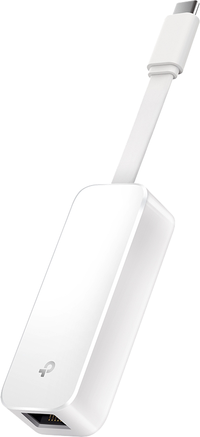 Fehér adapter USB-C csatlakozóval és hálózati porttal.