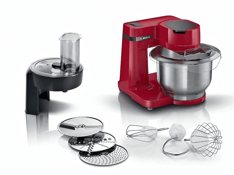Bosch MUMS2ER01, 700 W, Bol 3.8 l, Acero inoxidable, 4 Potencias, Rojo