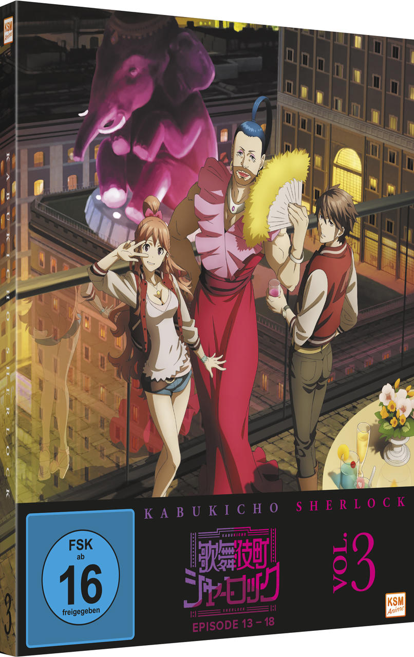 Anime-DVD-Hülle mit japanischem Text und Bildern von Charakteren. Der Titel ist Kabukicho Sherlock.