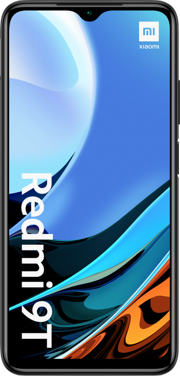 Smartphone con pantalla colorida, marco negro y un logotipo.