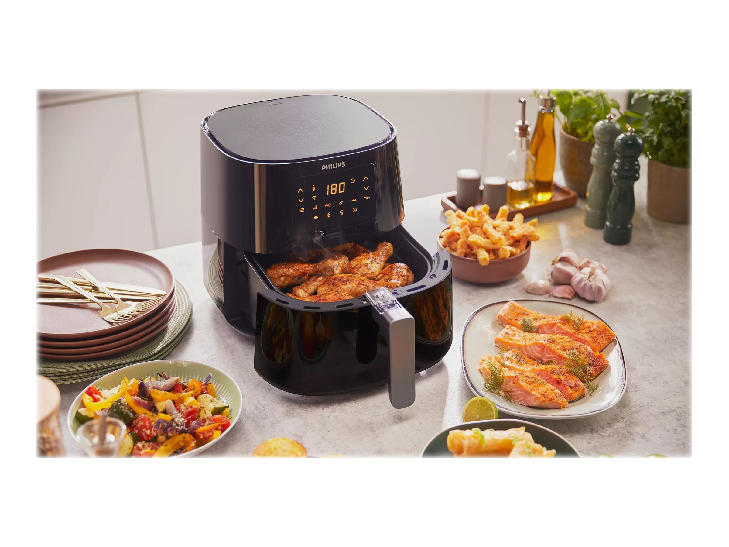 Essential Watt XL 6.2L Dunkelsilber/Schwarz PHILIPS Airfryer HD9280/90 2000 Heißluftfritteuse