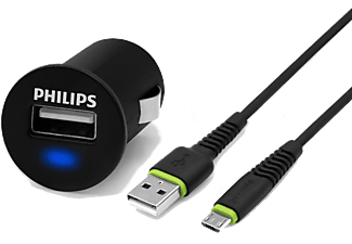 PHILIPS USB Araç İçi Şarj Adaptorü 2.1A (1 Çıkış) + USB - Micro USB Şarj Kablosu 1.2M