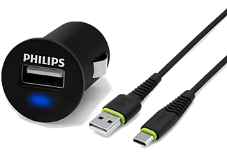 PHILIPS USB Araç İçi Şarj Adaptorü 2.1A (1 Çıkış) + USB - USB-C Şarj Kablosu 1.2M