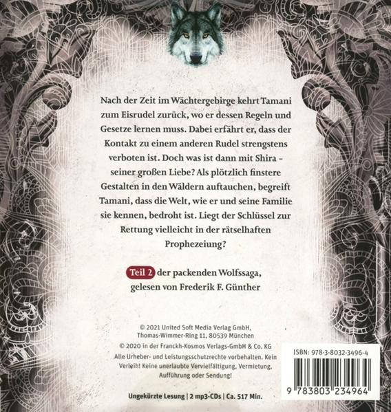 Buchcover mit Wolf und Zierornamenten. Text auf Deutsch, Titel fett gedruckt.