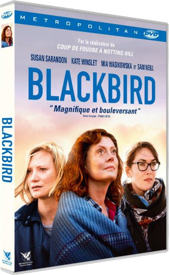 Couverture de DVD de film avec trois femmes regardant vers le haut. Le titre est 'Blackbird'.