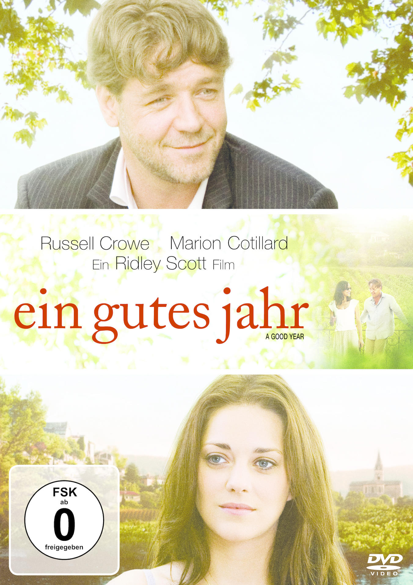 Filmposter mit Russell Crowe und Marion Cotillard, betitelt "Ein gutes Jahr".