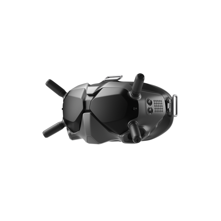 Gafas de realidad virtual. Tiene múltiples lentes y es negro con cuatro antenas.