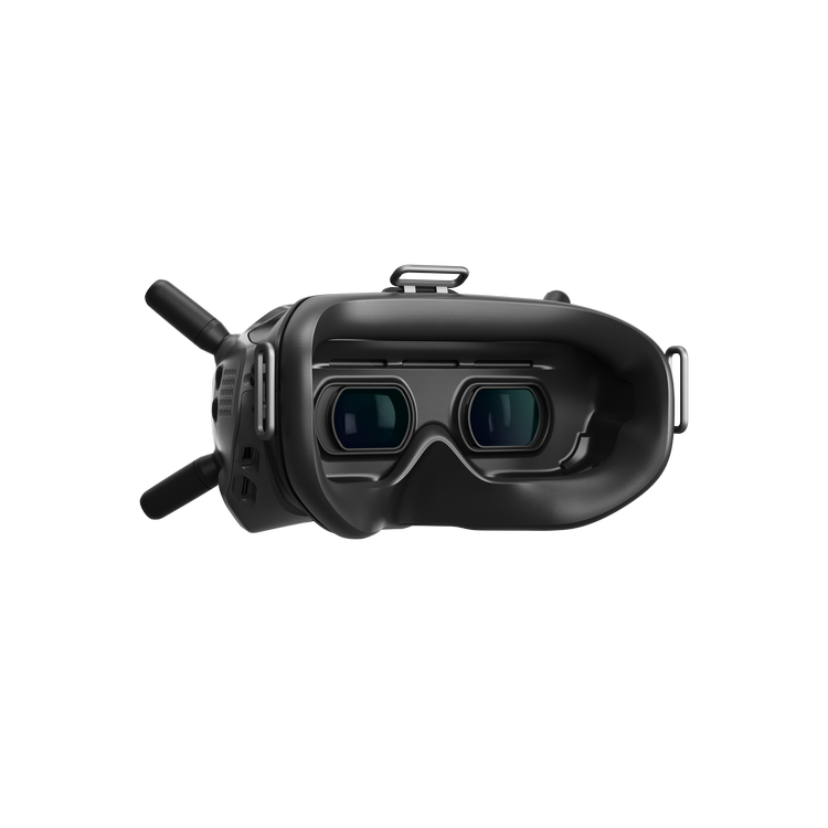Auriculares VR negros con antenas, que muestran lentes e interfaz facial.