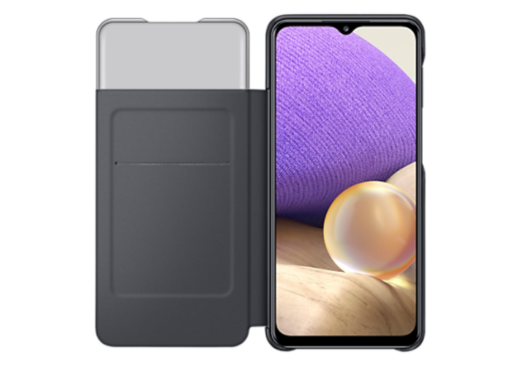 Smartphone con funda abatible, abierto para mostrar la pantalla y el cuerpo.
