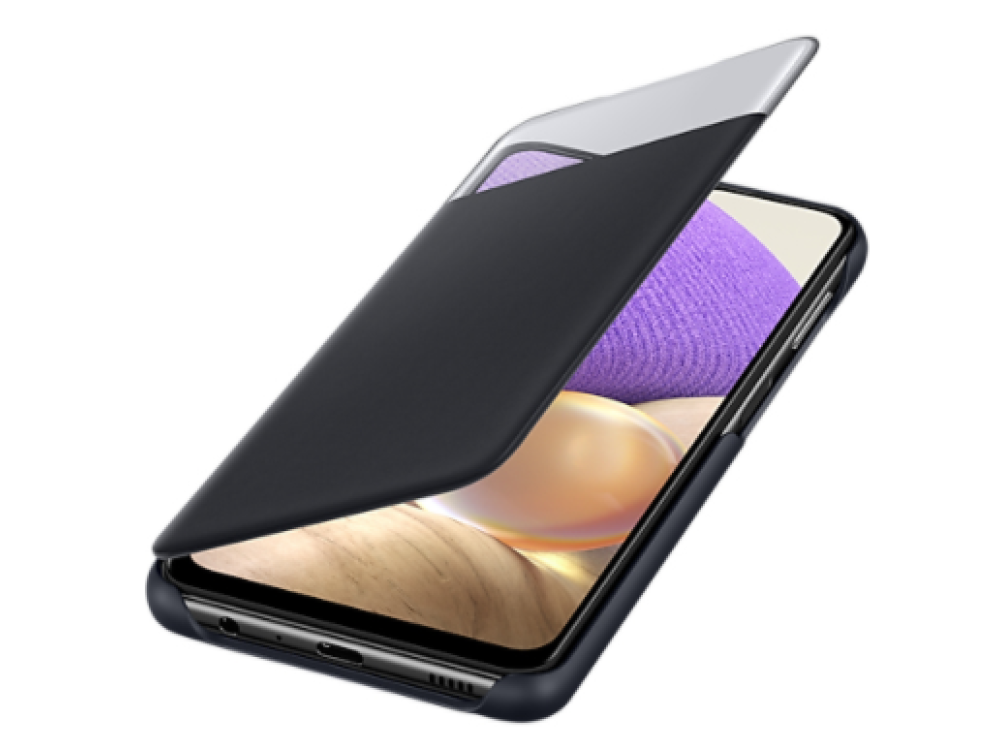 Una funda negra para teléfono con la parte superior plateada. El teléfono es visible dentro.