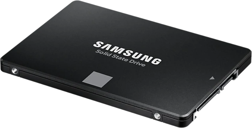 Fekete Samsung SSD. A márkanév látható.