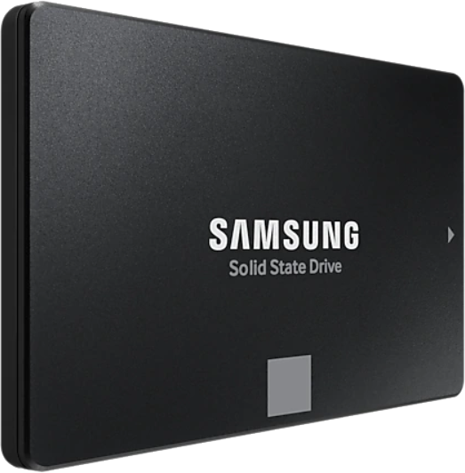 Egy fekete szilárdtest-meghajtó a SAMSUNG logóval.