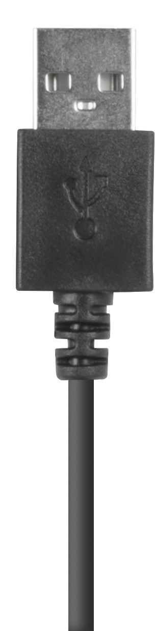 Ein schwarzes USB-Kabel mit einem rechteckigen Stecker.