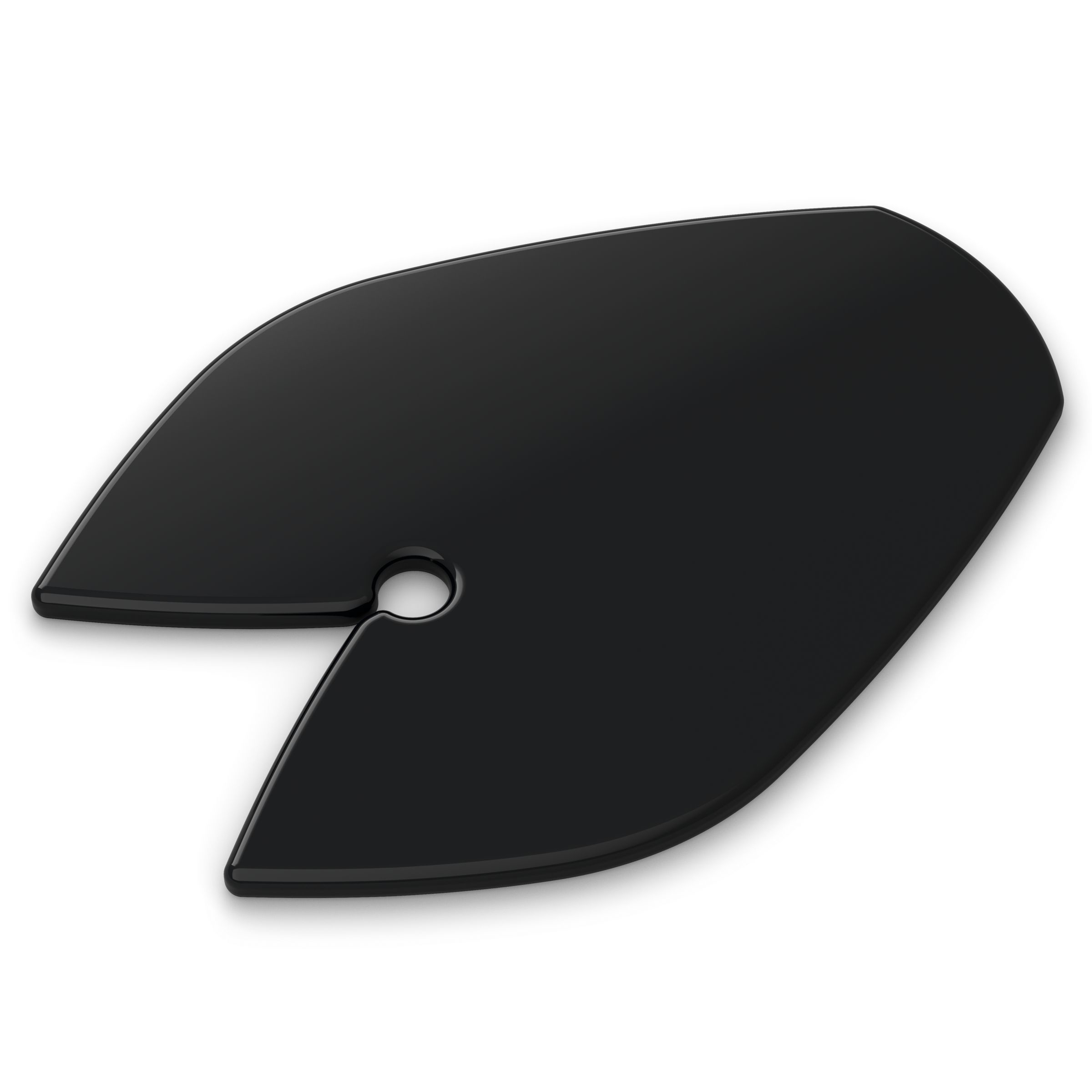 Black, leaf-shaped palette with a hole.