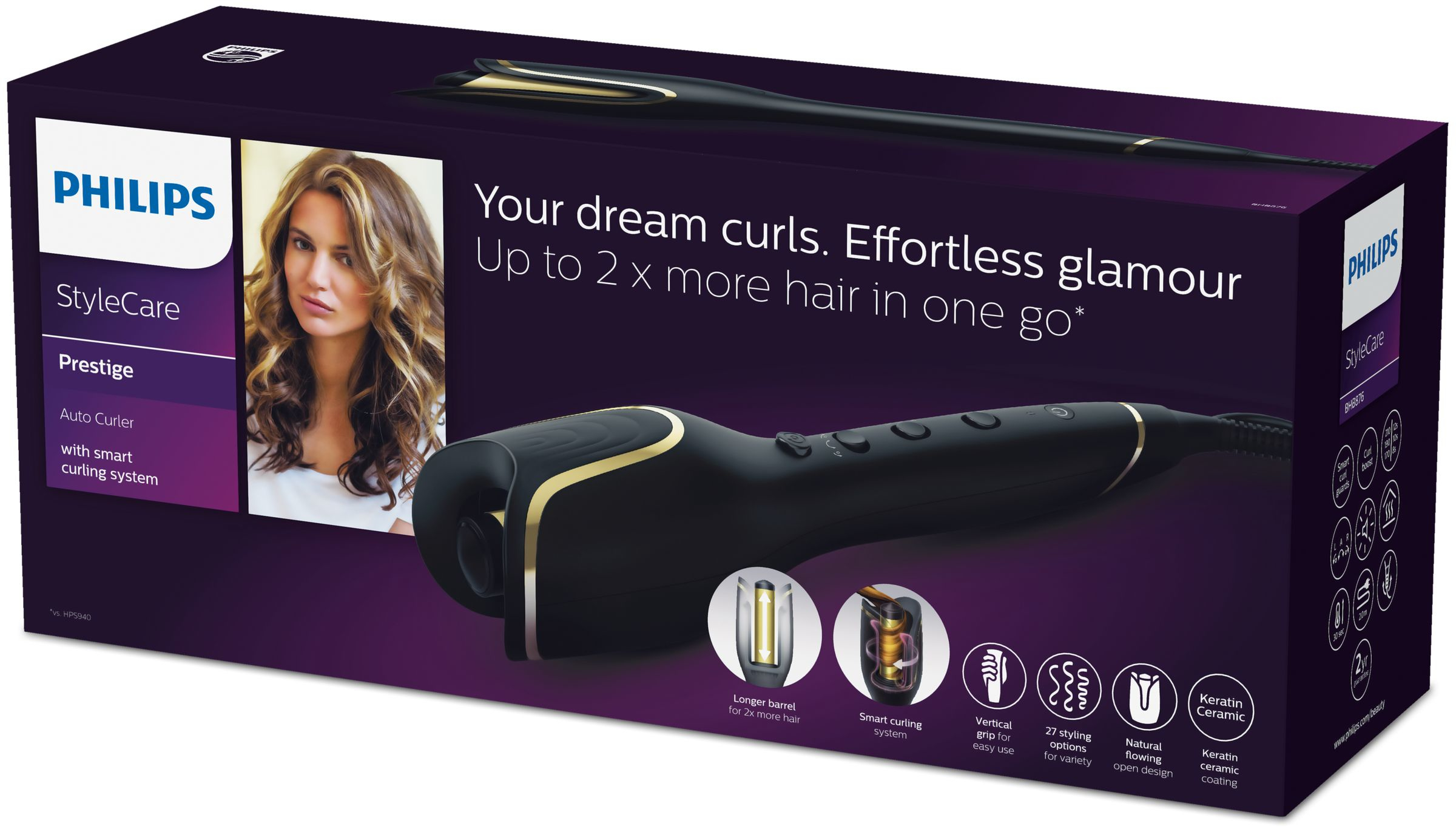 A black hair curler in a box.