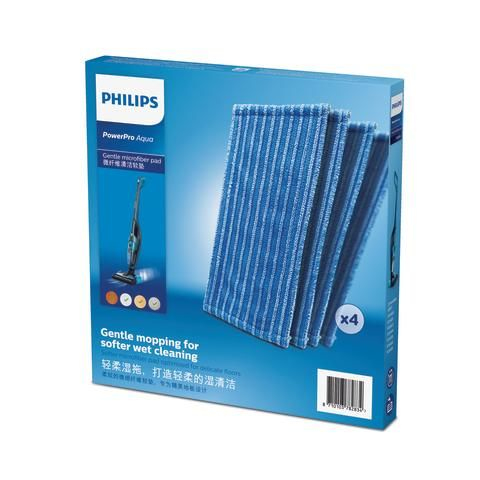 Blue and white Philips PowerPro Aqua box with cleaning pads.
