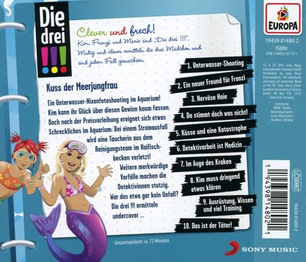 CD-Cover, deutscher Text. Mit Cartoon-Meerjungfrauen, Text über ein Geheimnis.