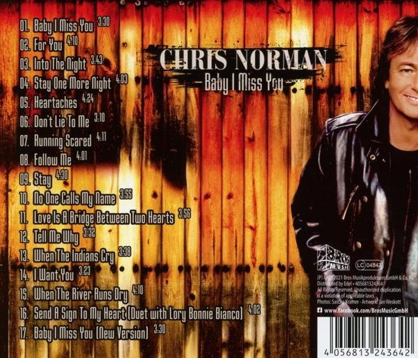 CD-Cover von Chris Normans Album 'Baby I Miss You', mit Titelliste und Chris Normans Bild rechts.