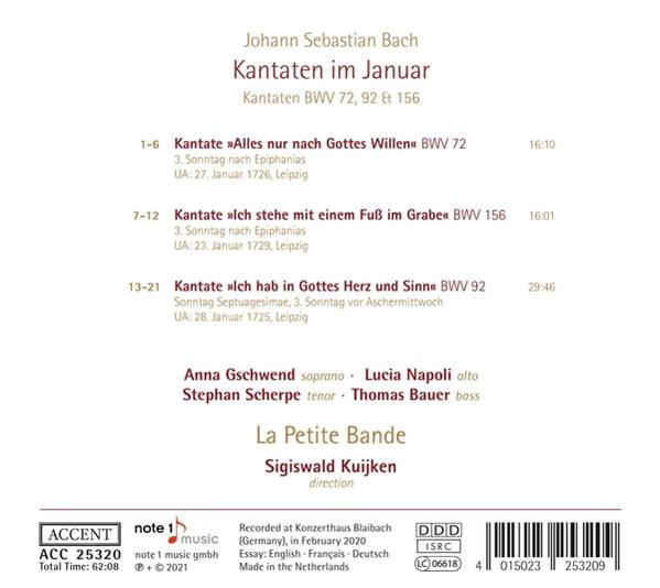 Pochette de CD: liste des cantates de Bach en allemand. Texte, notes de musique.