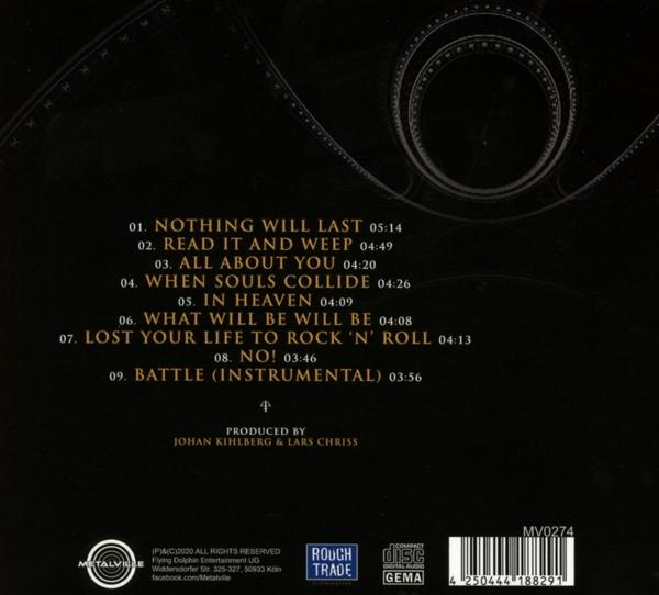 Albumcover mit Titelliste auf dunklem Hintergrund. Text ist weiß.