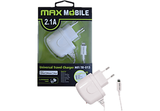 MAX MOBILE Hálózati Töltő beépített lightning kábellel, 2,1,A, fehér (3858891945217)