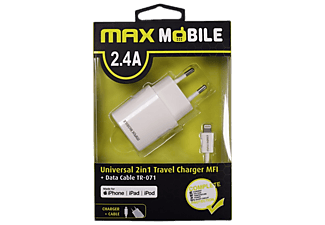 MAX MOBILE Hálózati Töltő, Lightning kábel, 2,4 A, fehér (3858891601892)