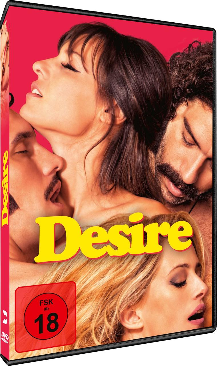 DVD-Cover mit drei Personen, Titel 'Desire', rotem Hintergrund und FSK 18-Rating.