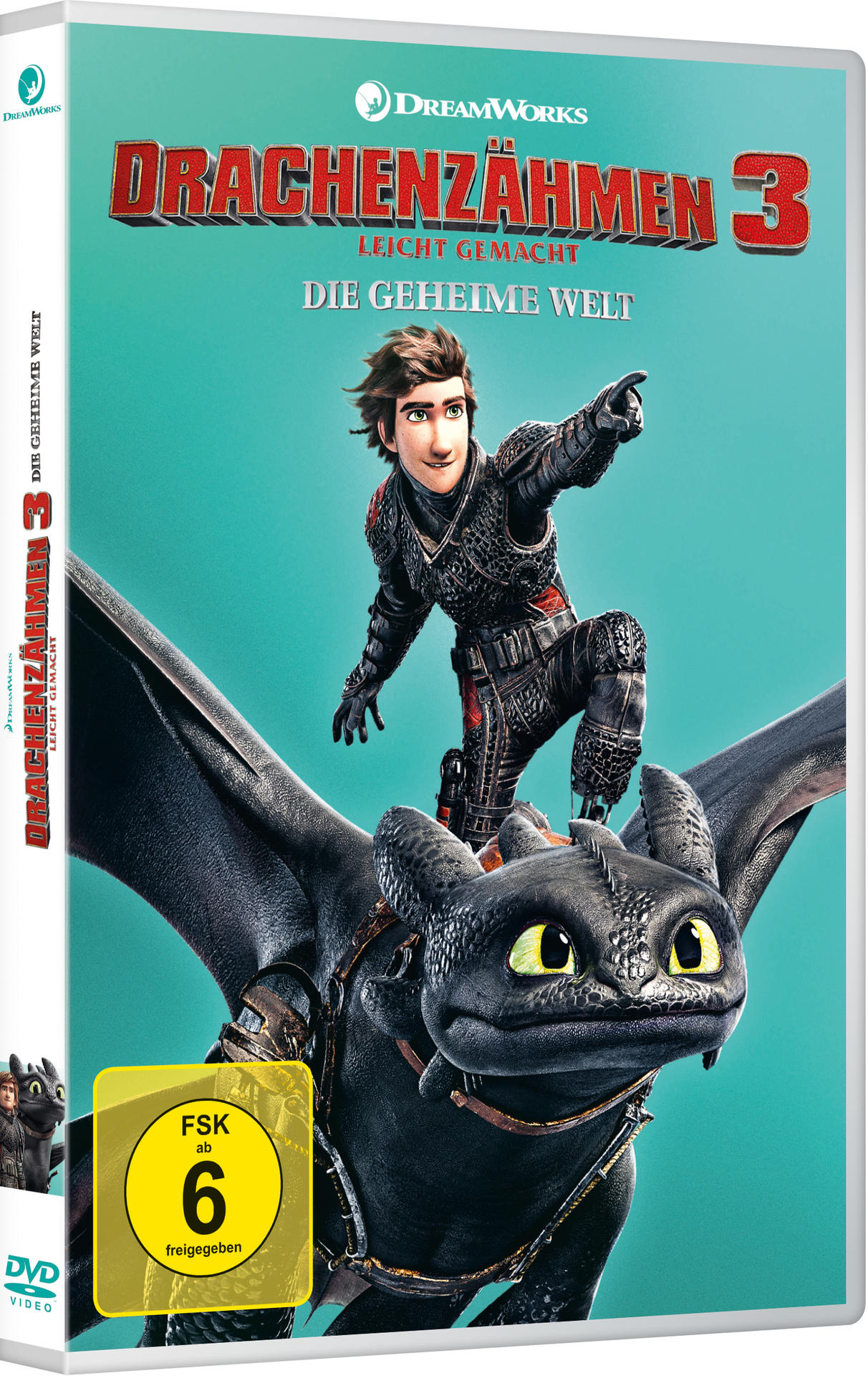 DVD-Cover des Films Drachenzähmen leicht gemacht 3. Ein Drache und ein Mann sind auf dem Cover.