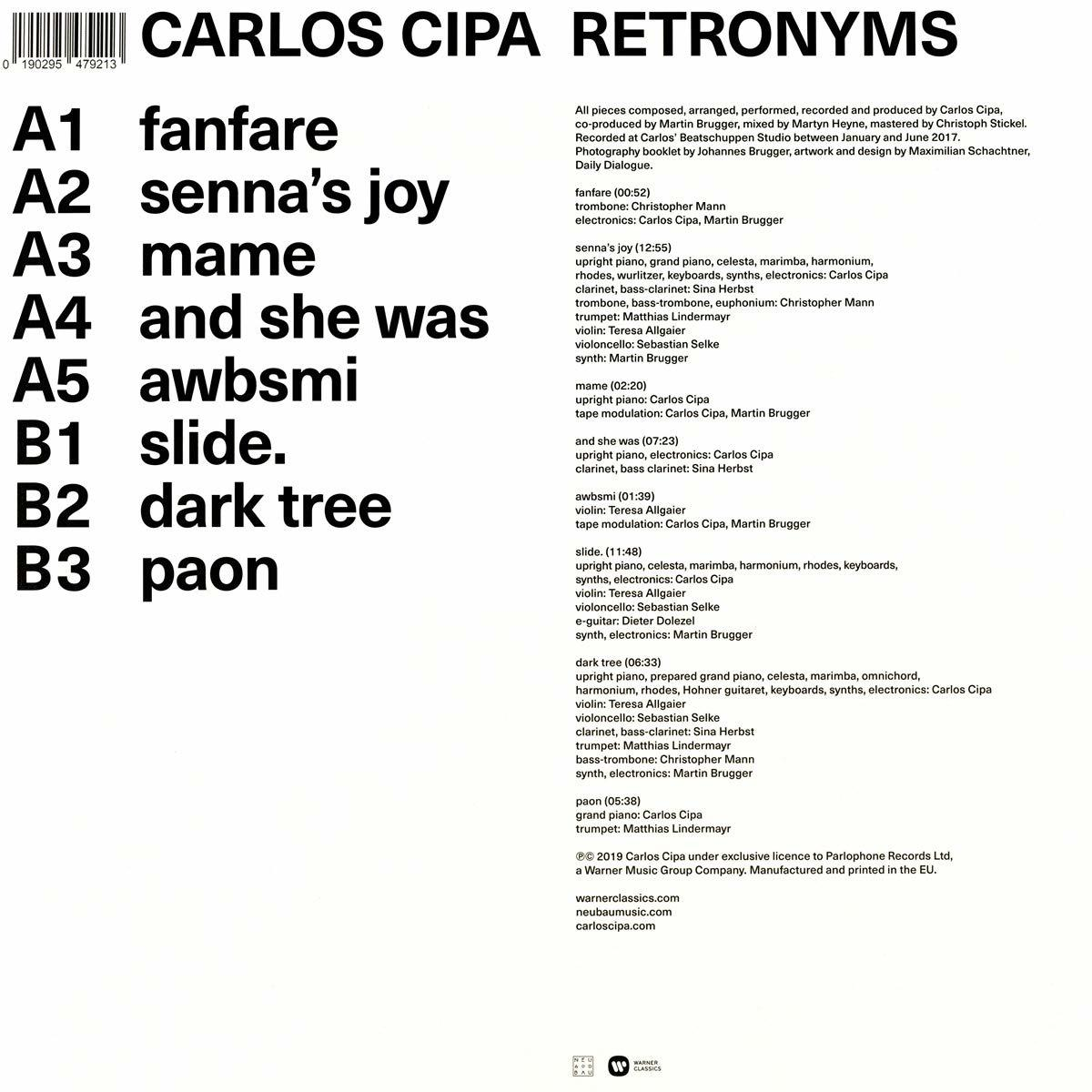 Rückseite eines Musikalbums mit Trackliste und Songdetails in Schwarzweiß.