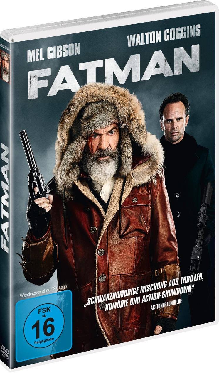 DVD-Cover von Fatman. Mel Gibson ist im Vordergrund. Ein Mann ist im Hintergrund mit einer Waffe.