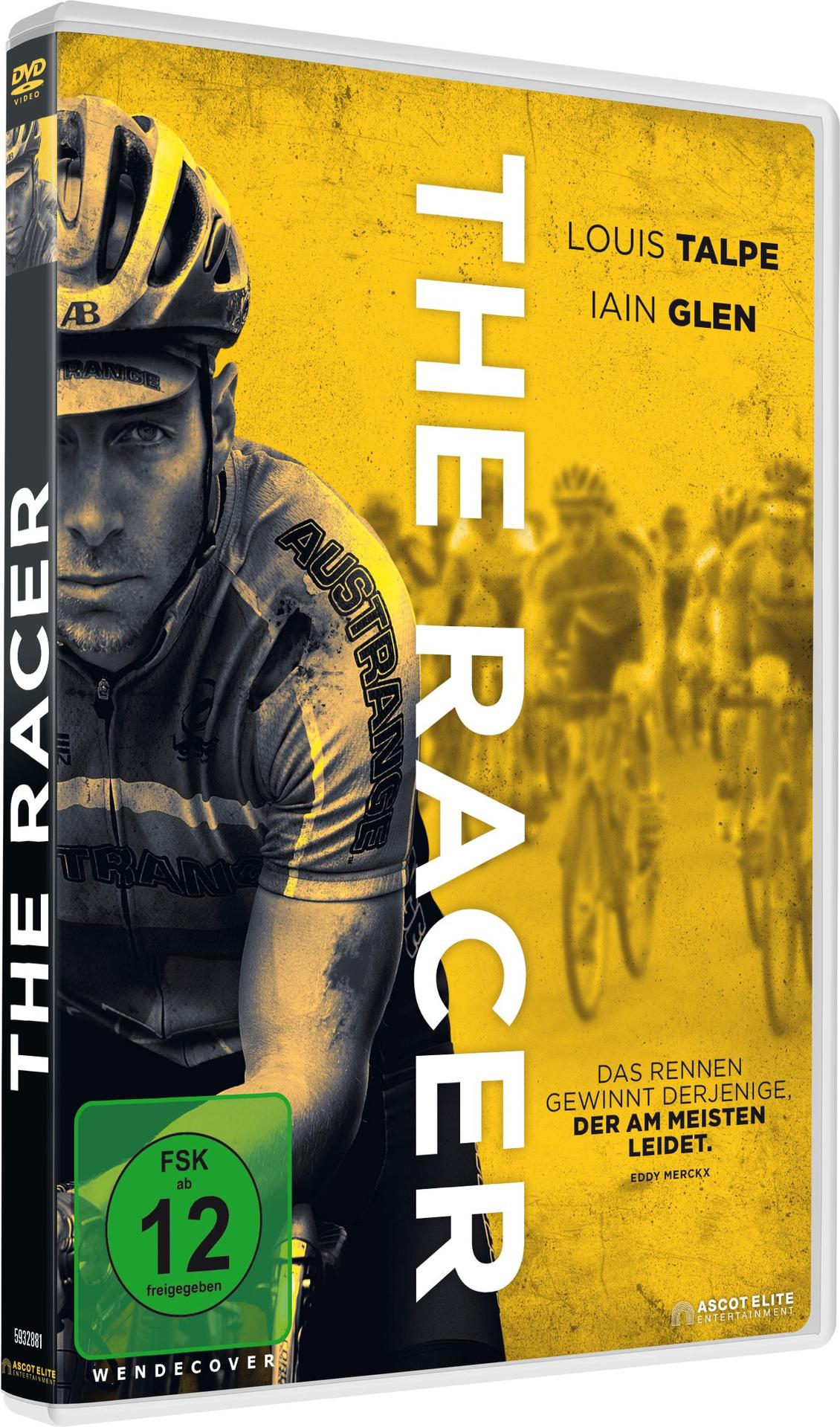 DVD-Cover des Films 'The Racer' mit einem Radfahrer in Gelb und Schwarz.