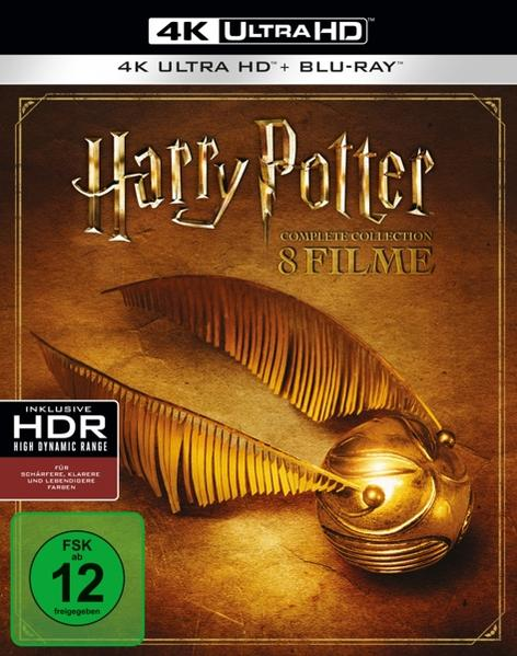 Harry Potter: Complete Collection Blu-ray und 4K Ultra HD Hülle mit goldenem Schnatz.