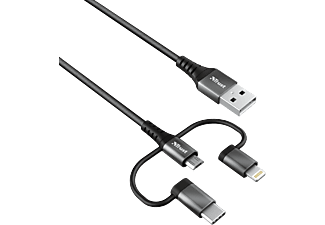 TRUST Keyla extra erős 3 az 1 -ben USB töltőkábel 1m (USB-C, Lightning és Micro-USB) (23572)