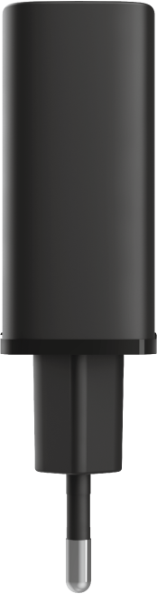 Fekete USB-töltő telefonhoz, ezüst heggyel.