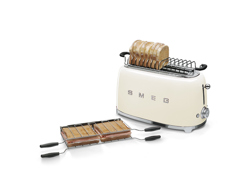 Tostadora Smeg marfil con rejilla para sándwiches y rebanadas de pan, blanco.