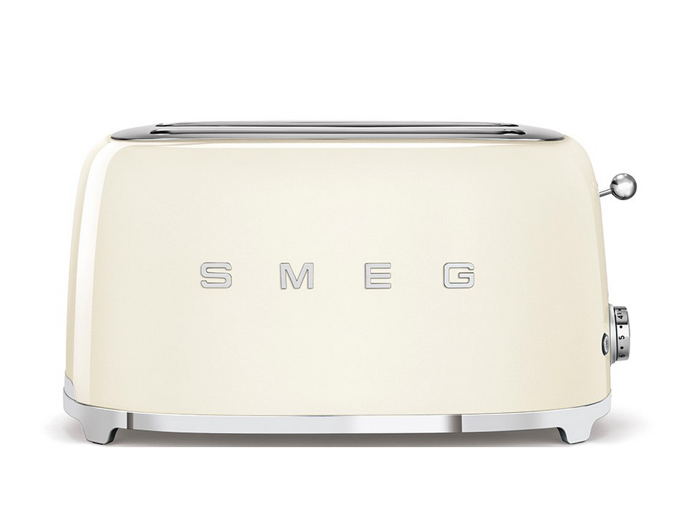 Tostadora - Smeg TSF02CREU, 1500W, 4 rebanadas, 6 niveles, Función descongelar y bagel, Vintage, Crema