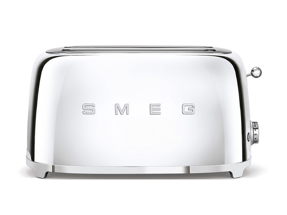 Tostadora - Smeg TSF02SSEU, 1500W, 4 rebanadas, 6 niveles, Función descongelar y bagel, Vintage, Plata