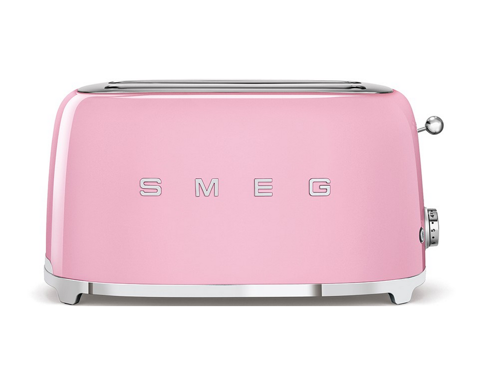 Tostadora - Smeg TSF02PKEU, 1500W, 4 rebanadas, 6 niveles, Función descongelar y bagel, Vintage, Rosa