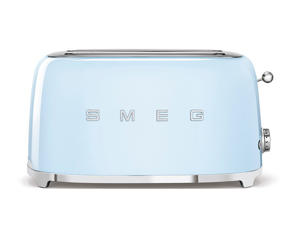 Tostadora - Smeg TSF02PBEU, 1500W, 4 rebanadas, 6 niveles, Función descongelar y bagel, Vintage, Azul