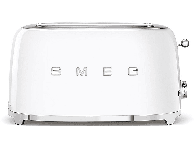Tostadora - Smeg TSF02WHEU, 1500W, 4 rebanadas, 6 niveles, Función descongelar y bagel, Vintage, Blanco