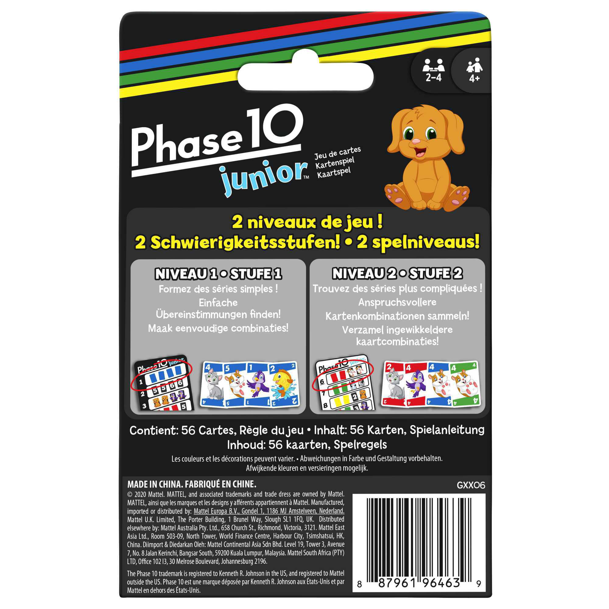 Schachtel des Phase 10 Junior Kartenspiels mit einem Welpenbild.