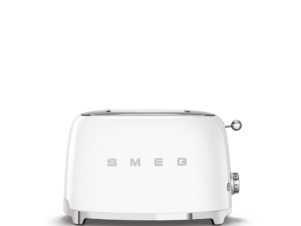 Tostadora - Smeg TSF01WHEU, 6 niveles, 1500 W, 2 rebanadas, 2 ranuras, Función descongelar/recalentar, Blanco