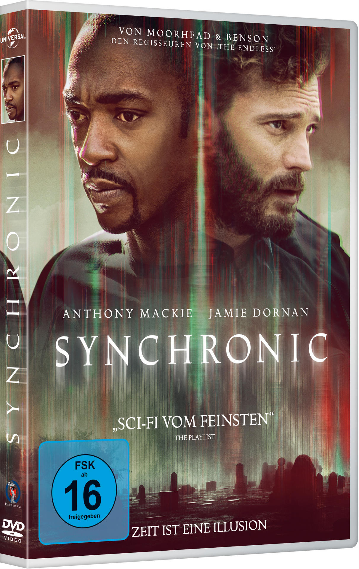 Filmcover mit zwei Männern, Text und dunklem Hintergrund.
