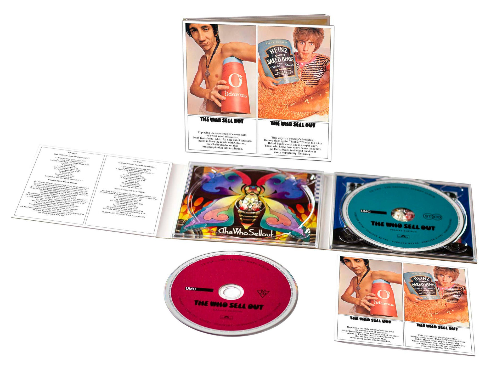 CD-album 'The Who Sell Out' open. Inclusief cd, boekje en promotiemateriaal.