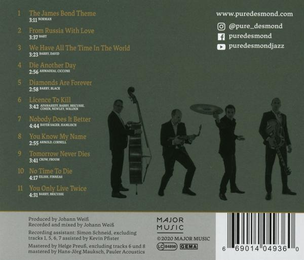 CD-Rückseite mit Bandfoto. Titelliste und Credits auf Englisch. Musiker mit Instrumenten.