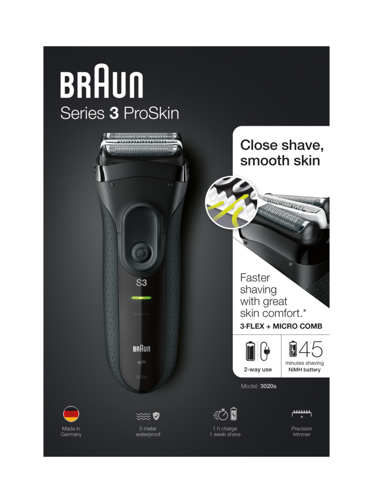 BRAUN Series 3 ProSkin 3020s Rasierer Rasierer (Akkubetrieb, Schwarz, -)