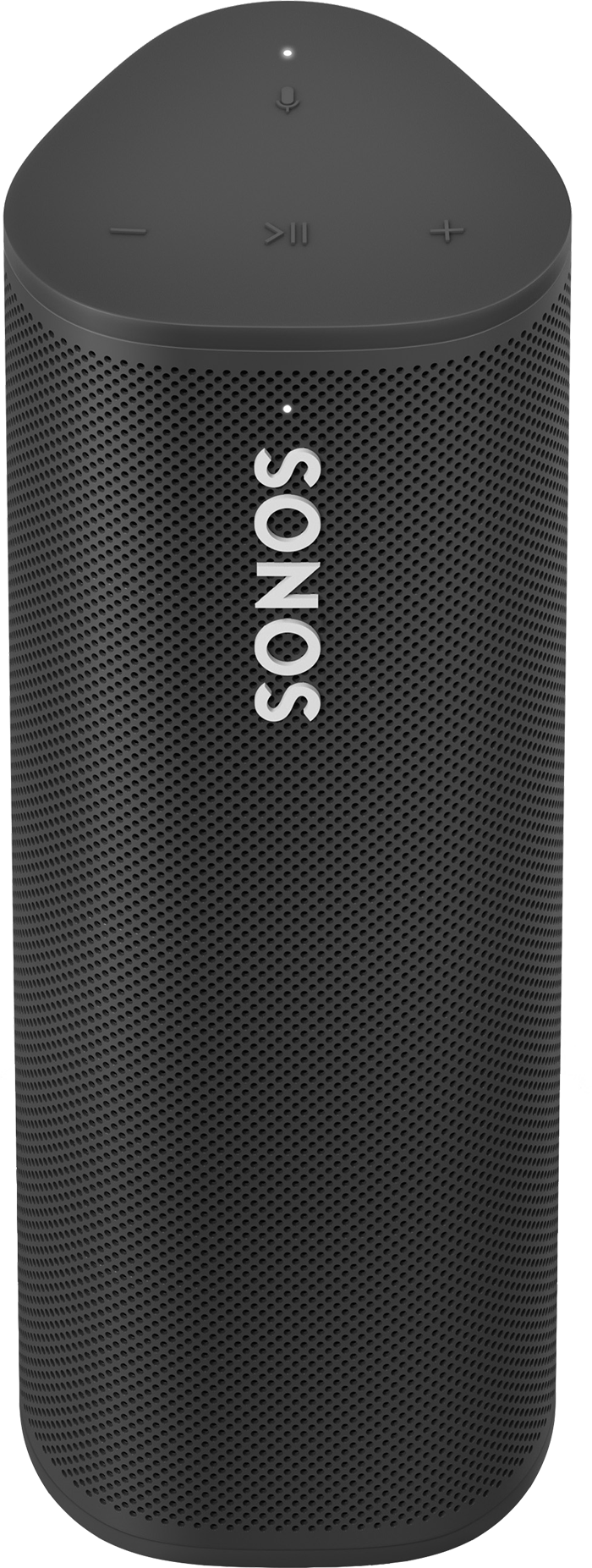 Zwarte Sonos-luidspreker, cilindrisch, met SONOS-tekst.