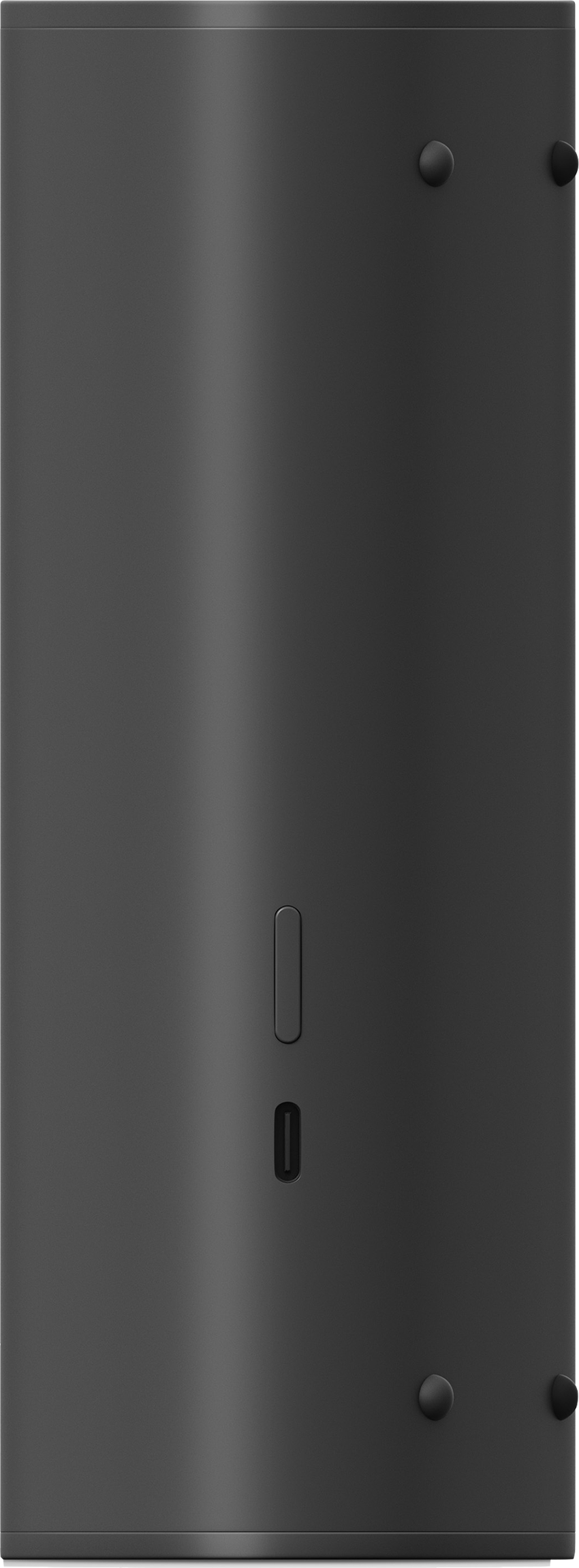 Een zwarte desktop computertoren met een paar zwarte schroeven. De toren heeft een eenvoudig ontwerp.