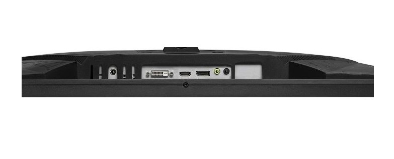 Parte trasera de un monitor con diferentes puertos. Fondo blanco.