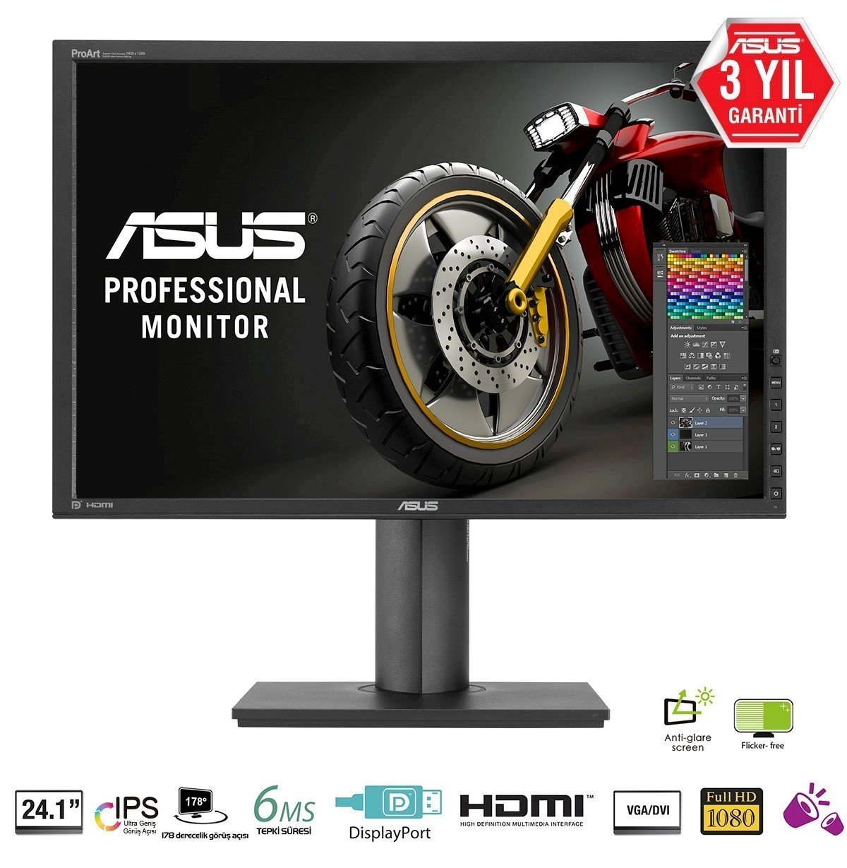 ASUS 24,1 Asus Pa248Q Ips 1920X1200 6Ms 3Yıl Displayport,Hdmı,Vga,Dvı  Vesa 100% Srgb, Pivot